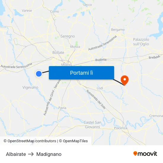 Albairate to Madignano map