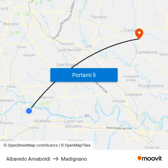 Albaredo Arnaboldi to Madignano map