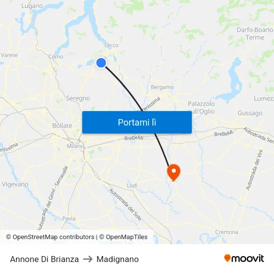 Annone Di Brianza to Madignano map