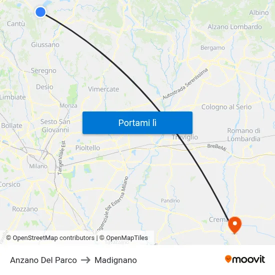 Anzano Del Parco to Madignano map