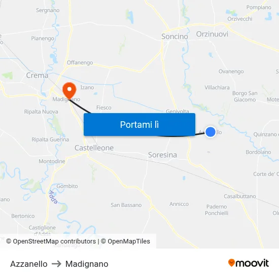 Azzanello to Madignano map