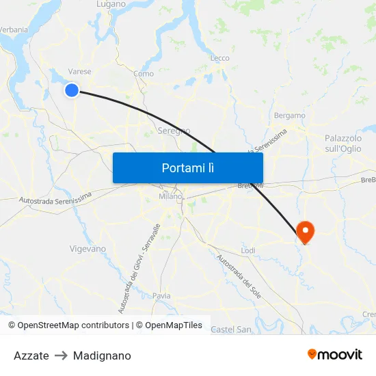 Azzate to Madignano map
