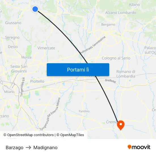 Barzago to Madignano map