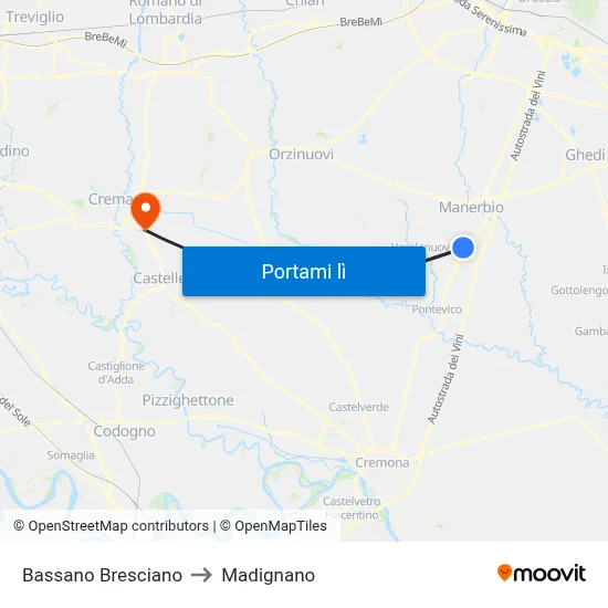 Bassano Bresciano to Madignano map