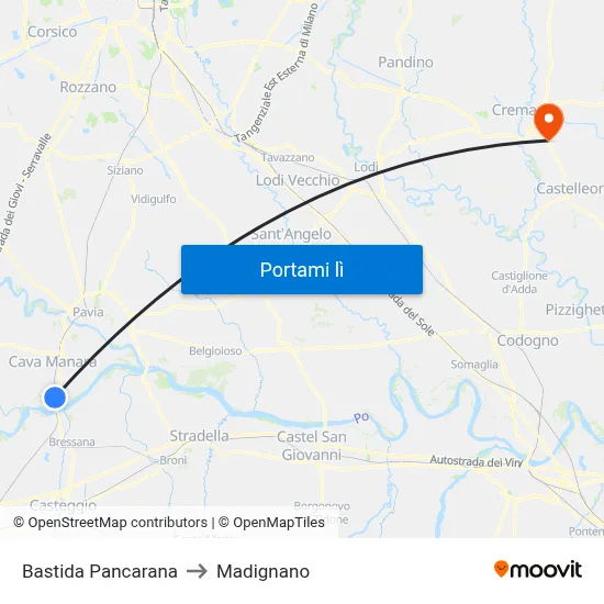 Bastida Pancarana to Madignano map