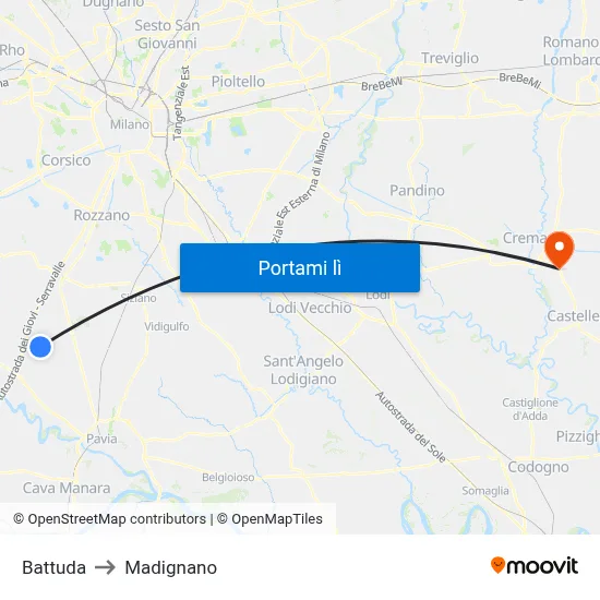Battuda to Madignano map