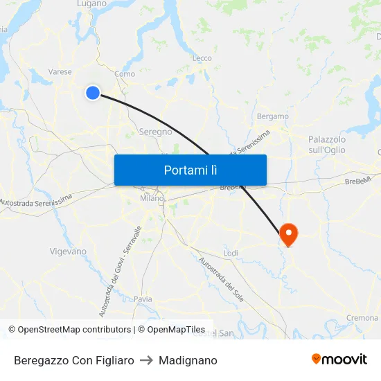 Beregazzo Con Figliaro to Madignano map