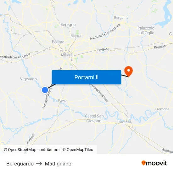 Bereguardo to Madignano map