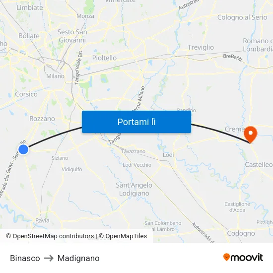 Binasco to Madignano map