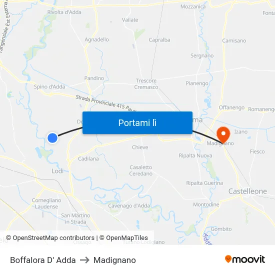 Boffalora D' Adda to Madignano map