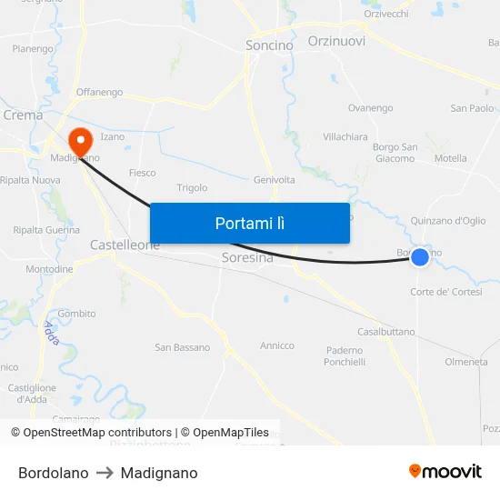 Bordolano to Madignano map