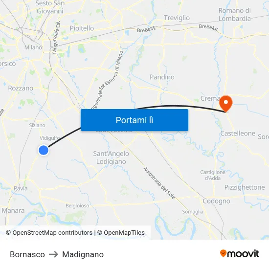 Bornasco to Madignano map