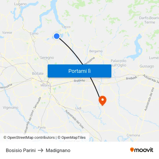 Bosisio Parini to Madignano map