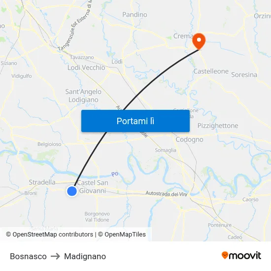 Bosnasco to Madignano map