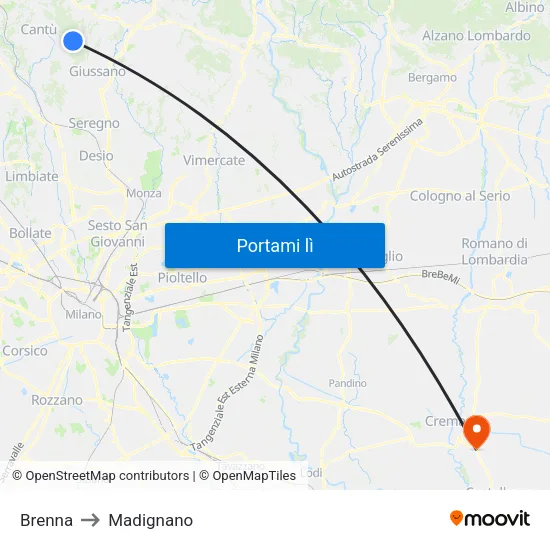 Brenna to Madignano map