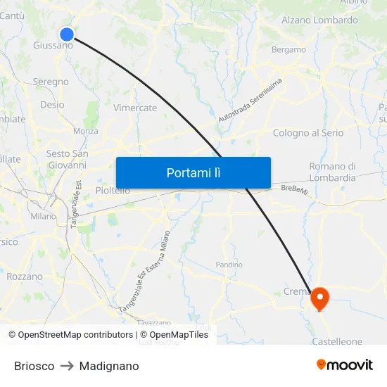 Briosco to Madignano map