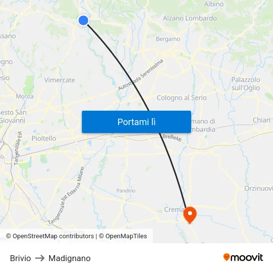 Brivio to Madignano map