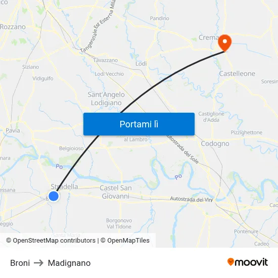 Broni to Madignano map