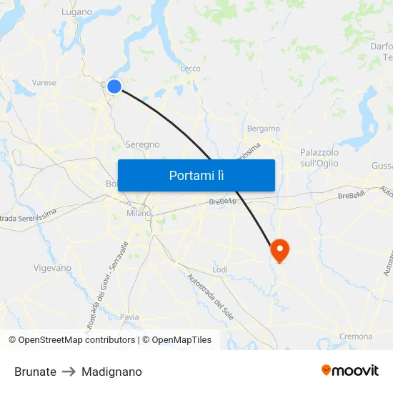 Brunate to Madignano map