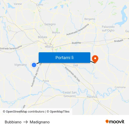 Bubbiano to Madignano map