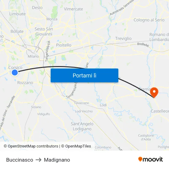 Buccinasco to Madignano map