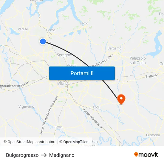 Bulgarograsso to Madignano map