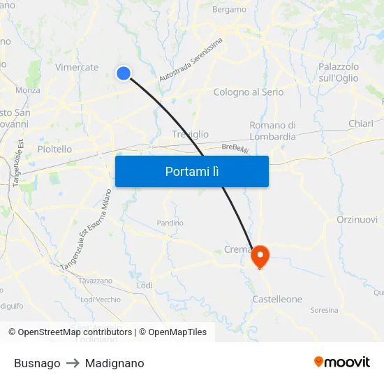 Busnago to Madignano map
