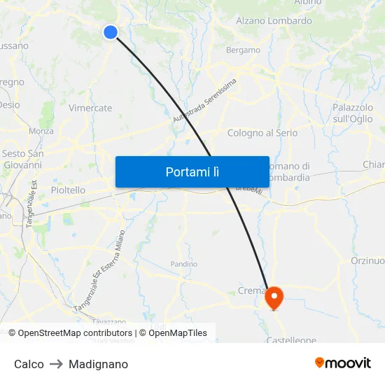Calco to Madignano map