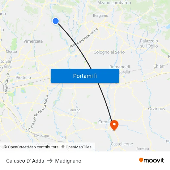 Calusco D' Adda to Madignano map