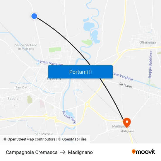 Campagnola Cremasca to Madignano map