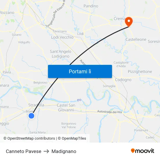 Canneto Pavese to Madignano map