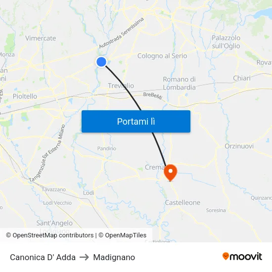 Canonica D' Adda to Madignano map