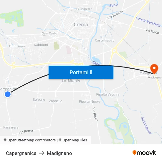 Capergnanica to Madignano map