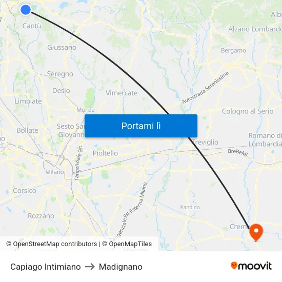 Capiago Intimiano to Madignano map