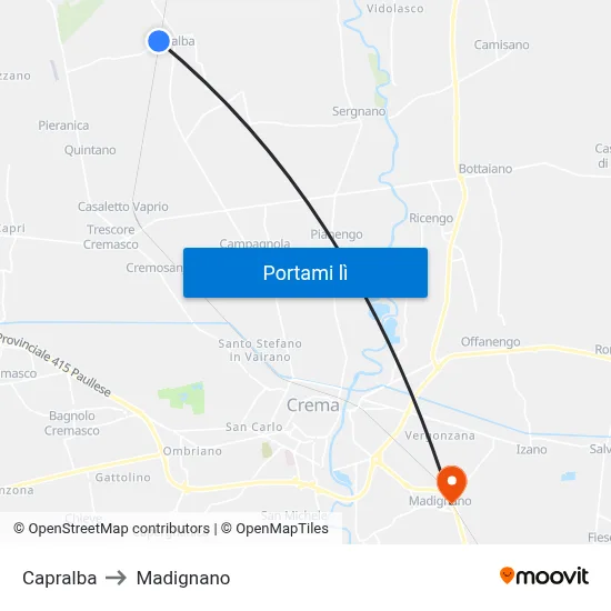 Capralba to Madignano map