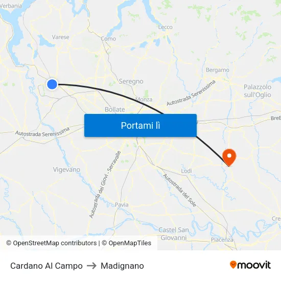 Cardano Al Campo to Madignano map
