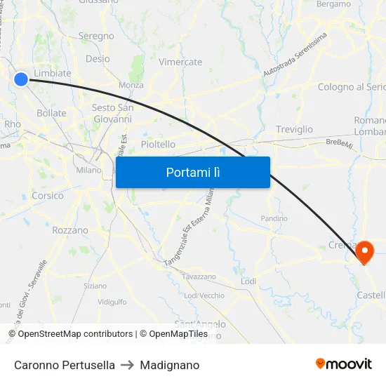 Caronno Pertusella to Madignano map