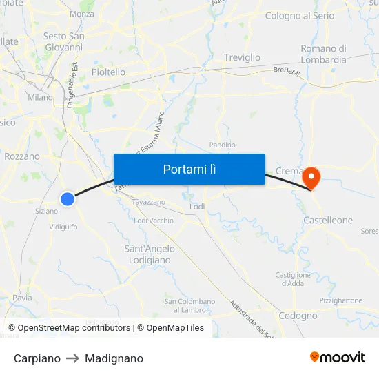 Carpiano to Madignano map