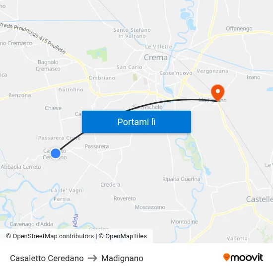 Casaletto Ceredano to Madignano map