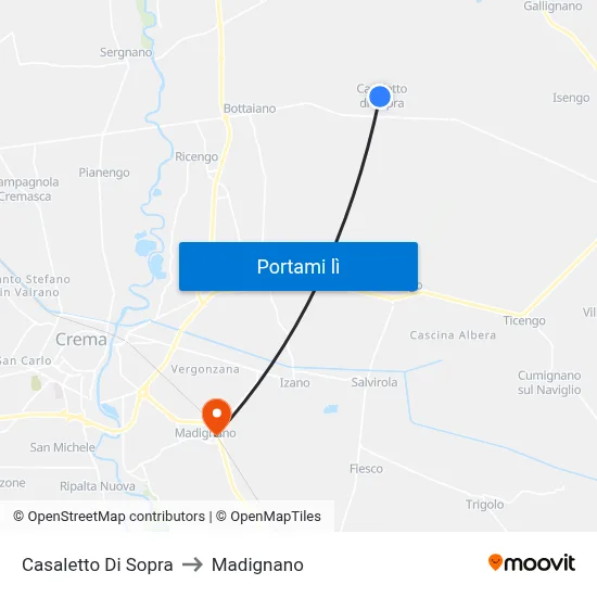 Casaletto Di Sopra to Madignano map