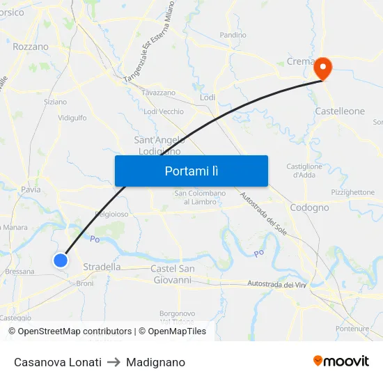 Casanova Lonati to Madignano map