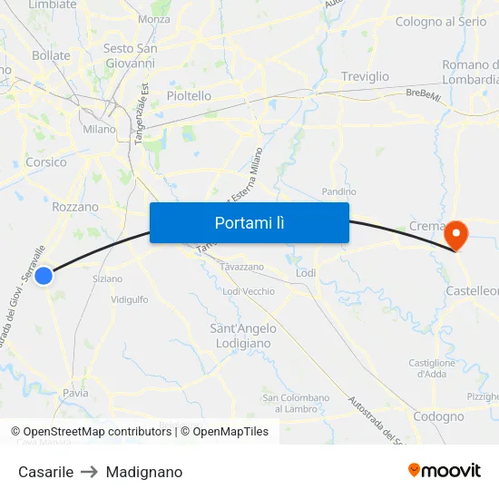 Casarile to Madignano map