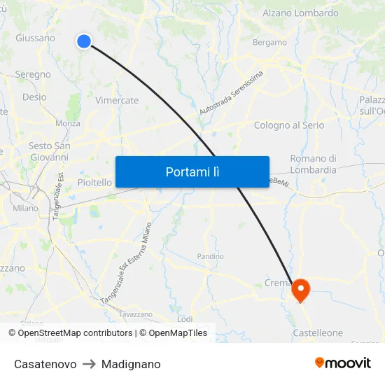 Casatenovo to Madignano map
