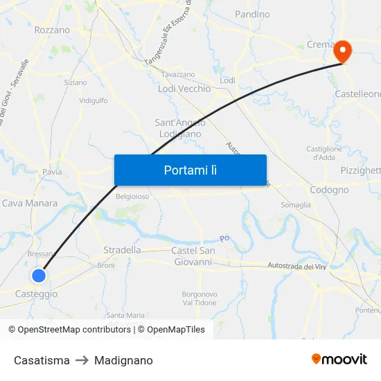 Casatisma to Madignano map