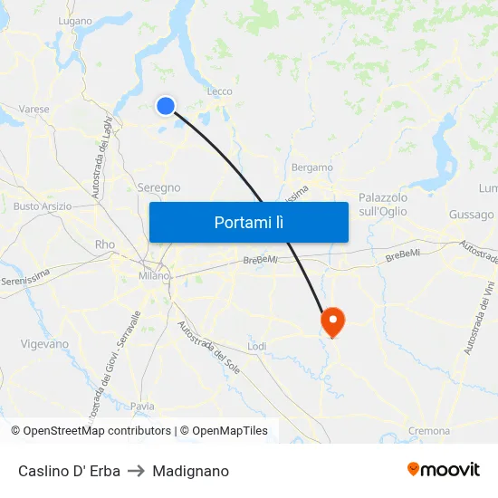 Caslino D' Erba to Madignano map