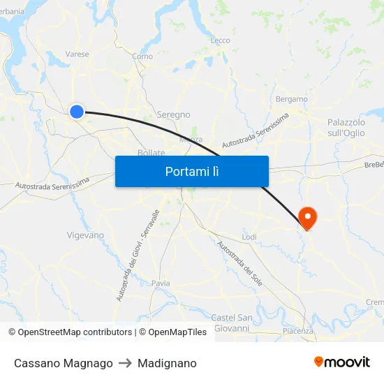 Cassano Magnago to Madignano map