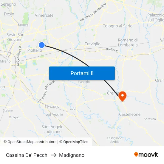 Cassina De' Pecchi to Madignano map