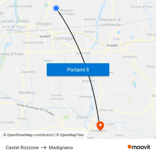 Castel Rozzone to Madignano map