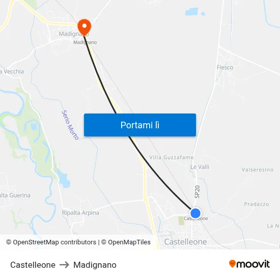 Castelleone to Madignano map