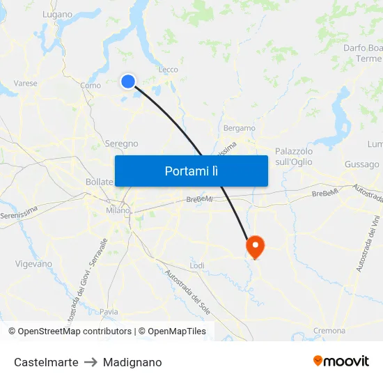 Castelmarte to Madignano map